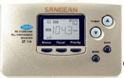 Sangean DT-110GC Portable AM/FM Stereo Pocket Radio, Champagne, PLL Synthesized Tuning, 15 Presets on FM, 6 Presents on AM, 3 Mixable Presets on Priority, Stereo / Mono Switch, Turns Off Automatically after 90 Minutes, AM / FM Stereo with Supplied Earphones, Priority Switch, Pocket Sized, Memory Search (DT110GC DT 110GC DT-110G DT-110 DT110)