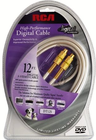 RCA DT12S S-Video Cable, 12 feet of range, Integrated color coded labels, 24K gold plated connectors, Anti-kink strain relief wrap, UPC 079000316893 (DT-12S DT 12S DT12-S DT12)