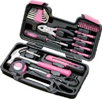 Apollo Precision Tools DT9706P General Tool Set 39 Piece, Pink, 45C Carbon Steel or Chrome Vanadium Steel Tools, Heat Treated and Chrome Plated, Contains: 12' Tape measure, Steel claw hammer with hard rubber grip handle, 6" Slip joint pliers, 8 SAE hex keys, Ratcheting bit driver, 8" Scissors, Ten 1" bits, 18mm Plastic knife, 4 Precision screwdrivers (DT-9706P DT 9706P DT9706) 
