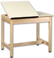 Shain DT-9A30 One-Piece Drawing Table (No Drawer); Table has solid 2.25" maple legs and aprons; Fully adjustable 0.75" almond colored plastic laminate top with a soft close feature; One-piece top measures 36"w x 24"d; 30"h table with no drawer; Art table; Wood solids / veneers material; Pencil stops included; Super-smooth, Earth-friendly UV finish; Dimensions 36"w x 24"d x 30"h; Weight 75 Lbs; UPC 844246001724 (SHAINDT9A30 SHAIN DT9A30 DT 9A30 DT9 A30 DT9A 30 SHAIN-DT9A30 DT-9A30 DT9-A30 DT9A-30 