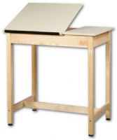 Shain DT-9SA37 Two-Piece Drawing Table (No Drawer); Table has solid 2.25" maple legs and aprons; Fully adjustable 0.75" almond colored plastic laminate top with a soft close feature; Two-piece top has a 24"w x 24"d adjustable side and a 12"w x 24"d fixed, flat side; Finished with an earth friendly UV finish; 37"h table with no drawer; Solid hardwood and steel-plate reinforcement; UPC 844246001755 (SHAINDT9SA37 SHAIN DT9SA37 DT 9SA37 DT9 SA37 DT9SA 37 SHAIN-DT9SA37 DT-9SA37 DT9-SA37 DT9SA-37) 