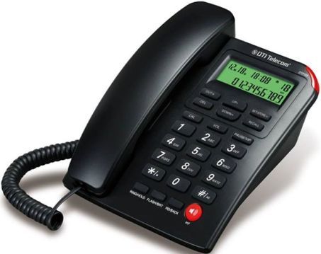 DTI Telecom DTP309-BLK Corded Caller-ID Telephone, Black, 20 Selectable Ringtones, 61 Incoming Calls memory, 16 Outgoing Calls Memory, 10 Quick Reports, 61 VIP Number, 5 Levels Contrast Settings, Alarm function, Lock function with 3 Levels, HOLD function with Music, Handsfree conversation (DTP309BLK DTP309 BLK DTP-309-BLK DTP 309-BLK)