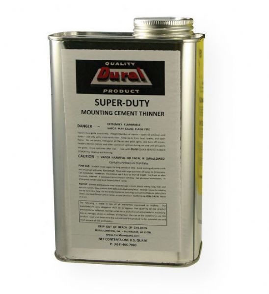 Dural SDMT32 Super-Duty Mounting Cement Thinner; Essential for ensuring your projects are prepped and ready to begin; When project pieces are dry, use a cloth, wipe down both surfaces, and allow to dry; Use for general cleanup on complete works; Can also be used to thin down mounting cement and increase the drying time when longer periods of moveability are required; Shipping Weight 2.00 lb; Shipping Dimensions lvents; UPC 088354816409 (DURALSDMT32 DURAL-SDMT32 SOLVENT THINNER)