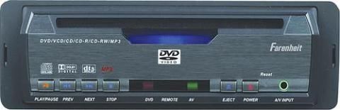 Farenheit DVD-36 In-Dash DVD, DVD-R, MP4, MP3, CD, CDR, CDRW Player, Slot Loading DVD for Multiple Angle Mounting, In-Dash, Floor & Under Dash Mounting Brackets, Front Panel A/V RCA Inputs, Flash Memory Recall (DVD36 DVD 36)