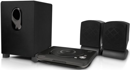 Coby DVD420 Ultra Compact 2.1-Channel DVD Home Theater System, 2.1-channel system with 75W total output power, 2 full-range satellite speakers, Wooden subwoofer with tuned port for deep bass response, Convenient volume and bass level controls, DVD, DVDR/RW, CD, CD-R/RW and JPEG Compatible, Dolby digital decoder, UPC 716829994207 (DVD-420 DVD 420)