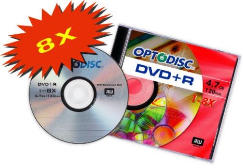 Optodisc America DVD+R8X25 4.7GB Capacity Recordable DVD Discs - 25 Pack (DVDR8X25 DVD-R8X25 DVD R8X25 DVD-R8X DVD-R8X) 
