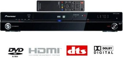 Pioneer DVR-LX70 DVD/HD Multi-System PAL/NTSC DVD Recorder, Plays DVD-Video, DVD-R, DVD-RW, DVD-R dual layer, DVD+R, DVD+RW, DVD+R double layer, DVD-RAM, CD, SVCD, VCD, CD-R, CD-RW, CD-DA,  MP3, WMA copy to HDD, Hard Disk Drive HDD 500GB, Max. Recording Time HDD 1,422 hours, Recording Modes 7 Modes: XP, SP, LP, EP, SLP, SEP and Manual, TV Tuner Digital DVB-T and Analogue, Electronic Programme Guide Digital and Analogue (DVRLX70A DVRLX70 DVR-LX70 DVR LX70 LX70A)
