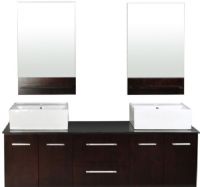 Belmont Décor DW1D4-72 Skyline Bathroom Vanity, Two doors with soft-closing hinges, Two dovetail drawers with soft-close glides, Separate back splash design, Heat and scratch resistant black natrual granite with double ceramic basin, CARB Compliant, Matching luxurious 19.5 x 31 inch mirrors included, Vanity Size 73 x 22 x 18 inch, UPC 816606013005 (DW1D472 DW1D4 72 DW-1D4-72 DW1-D4-60) 