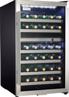 Danby DWC114BLSDD Designer Series 20" Freestanding Compact Wine Cooler with 38-Bottle Capacity, 4°C - 18°C - 39.2°F - 64.4°F Temperature Range, White LED Thermostat, Stainless Steel Trimmed Black Wood Shelves, Stainless Steel Exterior, Dual Temperature Zones, White LED Interior Lights, UPC 067638902434 (DWC114BLSDD DWC-114BLSDD DWC 114BLSDD) 