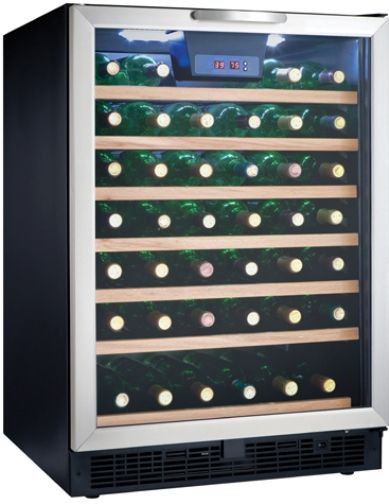 Danby DWC508BLS Wine Cooler, Black with Stainless Steel, 50 bottle (5.3 cu. ft.) capacity, Built-in or freestanding application, Temperature range of 4C- 18C (39.20F - 64.40F), Precise digital thermostat with LED display allows the temperature to be accurately set and monitored through the door (DWC-508BLS DWC 508BLS DWC508-BLS DWC508 BLS DW-C508BLS)