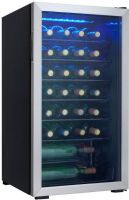 Danby DWC93BLSDB Wine Cooler - 17", 3.3 cu. ft. Capacity, 36 Bottle Capacity, Single Temperature Zones, Knobs Temperature Control, 6 Shelves, Automatic Defrost, 15 Amps, 120 Volts, Freestanding Type, Compact Size, Right Hinge Side, Black Wire Shelving, Tempered Glass Door, Smooth Back Design, Blue LED Interior Lighting,  Stainless Steel Door Color, Black Cabinet Color, UPC 067638903882 (DWC93BLSDB DWC-93-BLSDB DWC 93 BLSDB) 