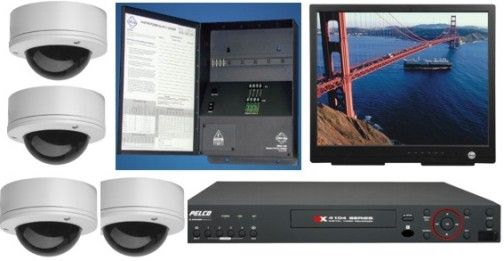 Pelco DX41BI250 Indoor Bundle Basic Edition Video Security System, Includes: 1 Four-Channel DX4100 Series DVR with 250GB Hard Drive, 4 High Resolution, Color Indoor Camclosure Mini Domes, 1 19-Inch 200 Series LCD Monitor and 1 Multiple Camera Power Supply, 4 Looping Analog Channels, H.264 Hardware Compression, Up to 704 x 480 (NTSC), 704 x 576 (PAL) Recording Resolution (DX41BI-250 DX41-BI250 DX41BI 250 DX41 BI250)