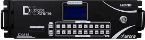 Aurora Multimedia DXM-88-G2 Digital Xtreme Matrix DXM switchers, Units configurable 4-channels per card, VGA Input / Output Cards, 3G/HD/SD SDI Input / Output Cards, HDMI Input / Output Cards - Output Cards w/Audio De-embedding & Auto DVI Detect, HDBaseT CAT Input / Output Cards Powers remote Tx/Rx units & passes RS-232 / IR remote control, Fiber Input / Output Cards 1000ft signal extension (DXM88G2 DXM-88-G2 DXM 88 G2)