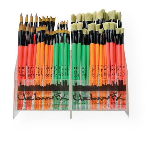 Dynasty FM35335 Urban FX Synthetic Medium Round Brush; All brushes feature brightly colored handles coated with a soft touch, non-slip lacquer; Synthetic works best over smooth surfaces such as metal, dry wall, and tile; Unique brush shapes/profiles to tempt any artist into reaching new heights of creativity; Medium round; Shipping Weight 0.06 lb; Shipping Dimensions 13.5 x 0.19 x 0.19 in; UPC 018376353354 (DYNASTYFM35335 DYNASTY-FM35335 URBAN-FX-FM35335 ARTWORK)