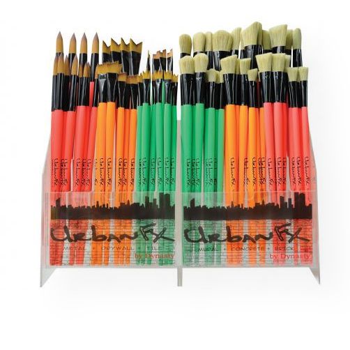 Dynasty FM35337 Urban FX Synthetic Notch Brush; All brushes feature brightly colored handles coated with a soft touch, non-slip lacquer; Synthetic works best over smooth surfaces such as metal, dry wall, and tile; Unique brush shapes/profiles to tempt any artist into reaching new heights of creativity; Notch; Shipping Weight 0.08 lb; Shipping Dimensions 12.5 x 0.19 x 0.19 in; UPC 018376353378 (DYNASTYFM35337 DYNASTY-FM35337 URBAN-FX-FM35337  PAINTING)