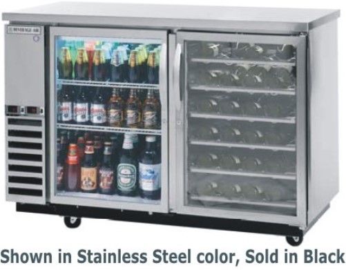 Beverage Air DZ58G-1-B-PWD Dual Zone Bar Mobile with Two Glass Doors and Two Epoxy Coated Shelves On Left and Pull Out Wine Drawers On Right, Black, 23.8 cu.ft. capacity, 3/4 Horsepower, 50 7/8