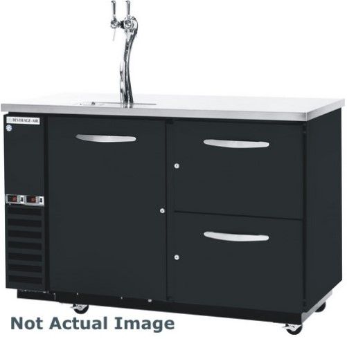 Beverage Air DZ58G-1-B-PWD-1 Dual Zone Bar Mobile with Glass Door, One Solid Pull Out Keg Drawer, One Two Tap Tower On Left and Pull Out Wine Drawers On Right, Black, 23.8 cu.ft. capacity, 3/4 Horsepower, 50 7/8