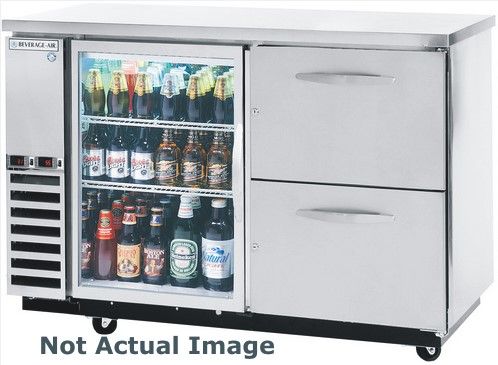 Beverage Air DZ58G-1-S-1 Dual Zone Bar Mobile with One Glass Door Right, Two Epoxy Coated Shelves, One Solid Pull Out Keg Drawer and One Two Tap Tower On Left, Stainless Steel, 23.8 cu.ft. capacity, 3/4 Horsepower, 50 7/8
