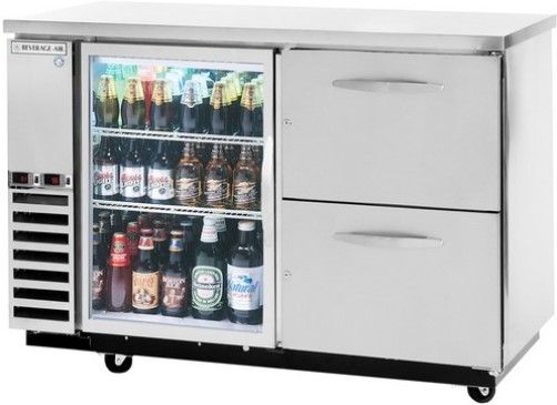 Beverage Air DZ58G-1-S-PWD Dual Zone Bar Mobile with Two Glass Doors and Two Epoxy Coated Shelves oOn Left and Pull Out Wine Drawers On Right, Stainless Steel, 23.8 cu.ft. capacity, 3/4 Horsepower, 50 7/8