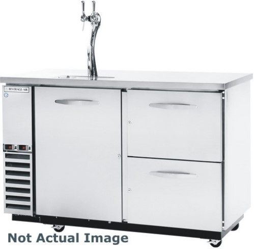 Beverage Air DZ58G-1-S-PWD-1 Dual Zone Bar Mobile with Glass Door, One Solid Pull Out Keg Drawer, One Two Tap Tower On Left and Pull Out Wine Drawers On Right, Stainless Steel, 23.8 cu.ft. capacity, 3/4 Horsepower, 50 7/8