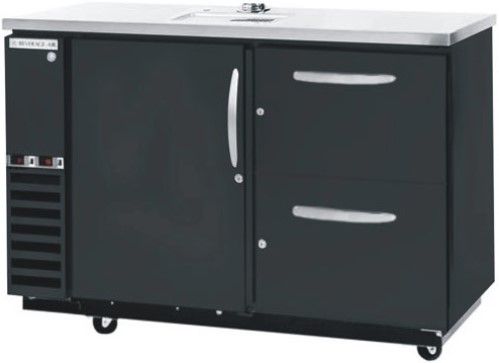 Beverage Air DZD58-1-B-2 Dual Zone Bar Mobile with One Solid Door On Left with Two Epoxy Coated Shelves and Two Solid Wine Drawers On Right, Black, 23.8 cu.ft. capacity, 3/4 Horsepower, 50 7/8