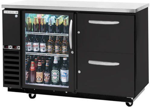 Beverage Air DZD58G-1-B-2 Dual Zone Bar Mobile with One Glass Door On Left with Two Epoxy Coated Shelves On Left and Two Solid Wire Drawers On Right, Black, 23.8 cu.ft. capacity, 3/4 Horsepower, 50 7/8