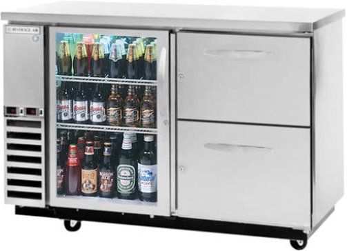 Beverage Air DZD58G-1-S-2 Dual Zone Bar Mobile with One Glass Door On Left with Two Epoxy Coated Shelves On Left and Two Solid Wire Drawers On Right, Stainless Steel, 23.8 cu.ft. capacity, 3/4 Horsepower, 50 7/8