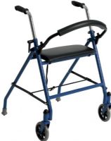 Drive Medical 1239BL Two Wheeled Walker With Seat, Blue; Features comfortable and convenient padded seat and backrest; Quickly folds when not in use; Rear leg tips act as brakes when pressed down; Height adjustable handles; Large swivel wheels added for maneuverability; Countoured handles for a comfortable grip; Dimensions 29" x 23.25" x 20.75"; Weight 14.00 lbs; UPC 822383537597 (DRIVEMEDICAL1239BL DRIVE MEDICAL 1239BL TWO WHEELED WALKER SEAT BLUE) 