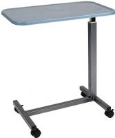 Drive Medical 13069 Plastic Top Overbed Table; Plastic top is durable, easy to clean, and has a raised edge to contain spills; Table surface won't crack or peel and includes two areas for placing drinks; Table top can be raised or lowered in settings between 29" - 42" with light upward pressure; Tabletop locks securely when height adjustment handle is released; UPC 822383178790 (DRIVEMEDICAL13069 DRIVE MEDICAL 13069 PLASTIC TOP OVERBED TABLE) 