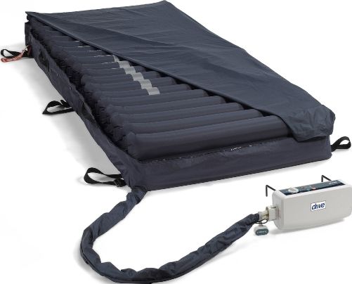 Drive Medical 14026 Med-Aire Melody Alternating Pressure and Low Air Loss Mattress Replacement System, 350 lbs Product Weight Capacity, 8 LPM Pump Airflow, Visual Pump Alarms, 10 Minutes Pump Cycle Time, CPR valve allows for rapid deflation, Visual alarm alerts when air pressure is low, 8
