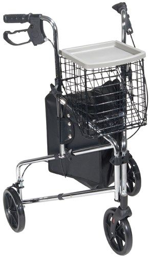 Drive Medical 171 Winnie Deluxe 3 Wheel Rollator Walker; Adjustable handle height; Comes standard with basket, tray and carry pouch; Easy, one hand folding; Lightweight solid 8