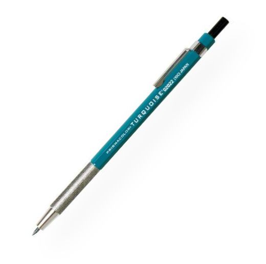 Prismacolor E10CH Turquoise Lead Holder; Features a plastic barrel with knurled metal grip, push button action, and convenient pocket clip; All-metal chuck holds lead securely; Shipping Weight 0.03 lb; Shipping Dimensions 6.00 x 0.25 x 0.25 in; UPC 070735020222 (PRISMACOLORE10CH PRISMACOLOR-E10CH TURQUOISE-E10CH  organico)