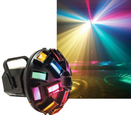 Eliminator Lighting E-110 Mystique Special Effect Series Lighting, Multiple Colored Lenses, Lamp 2 x LL-64514 120V 300W, Fuse 10 Amp, Supply Voltage 120V, Any Safe Working Position, Duty Cycle 10 min. on, 10 min. off; Size 16 x 16 x 16W; Weight 14 lbs. (E110 E 110)