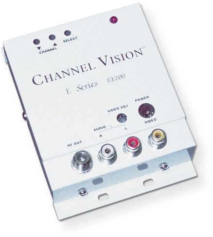 Channel Vision E1200 Digital RF Modulator; White; Perfect solution for structured wiring installations; Adjustments or inputs and output on face of unit; 25deciBels milliVolts Output; Wide channel range UHF 14-78 Cable 65-135 (excluding 95-99); Immunity to voltage brownouts; Push button channel selector, video input level adjustment; UPC 690240012118 (E1200 E1200RF DIGITALE1200 E1200-DIGITAL E1200-MODULATOR RFMODULATOR-E1200) 