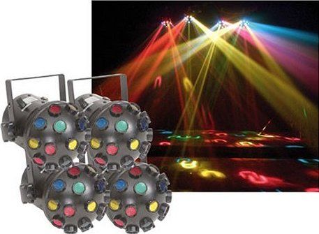 Eliminator Lighting E-134 model Star Blast System, Special Effects Lighting, 16 Pre-Set Patterns,18 Multi Colored Beams Per Head, 1 Master and 3 Slaves (E 134 E134)
