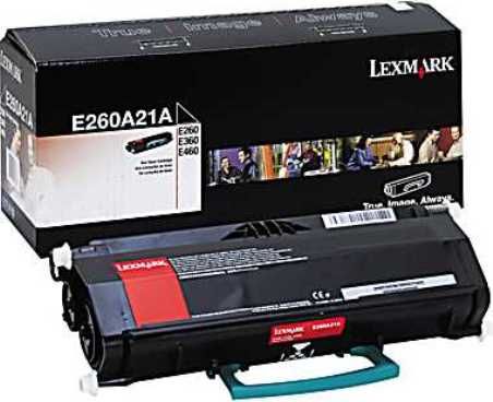 Lexmark E260A21A Black Toner Cartridge For use with Lexmark E460dn, E460dw, E360dn, E360d, E260dn, E260d and E462dtn Printers, Average Yield 3500 standard pages Declared yield value in accordance with ISO/IEC 19752, New Genuine Original Lexmark OEM Brand, UPC 734646258043 (E260-A21A E260-A21A E260A-21A E260A 21A)