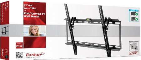 Barkan E312.B Tilt Flat/Curved TV Wall Mount, Metallic Black, Fits screen mounting holes up to 400X400mm (VESA & Non VESA), Compatible to Ultra Slim screens up to 29