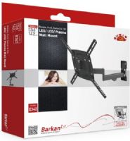 Barkan E342.B Flat Wall Mount, Metallic Black; 4 movement wall mount (Fold, rotate, swivel & tilt), suitable for flat screens up to 55 lbs/ 25 kg; Mount has 3 hinge pivots: near by the wall 180°, foldable 360°, screen connection plate swivel 180° & also tools free tilting from 0° till 15°, allows swinging in and out of niches and various viewing positions (E342B E342-B E342) 