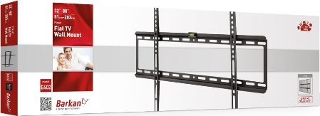Barkan E402.B Fixed Flat Wall Mount, Metallic Black, Fits screen mounting holes up to 600X400mm, Compatible to Ultra Slim screens up to 32