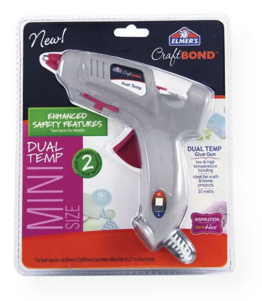 Elmer's E6049 CraftBond Mini Dual Temp Hot Glue Gun; Advanced formula technology eliminates the nuisance of messy glue strings; Creates a precise, clear bead with all the bond strength needed to easily adhere a variety of materials; Glue sticks are formulated as all-temp to work in any temperature gun currently available; UPC 026000060493 (ELMERSE6049 ELMERS-E6049 CRAFTBOND-E6049 E6049 CRAFTS)