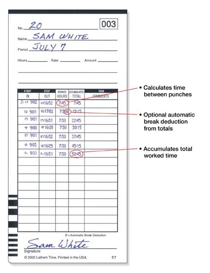 Lathem E7-100 model E7 Time Card, Pack of 100 Cards, White Sheet Card Size, Double Side Print, 7000E Time Clocks, Weekly , BiWeekly , SemiMonthly, Monthly Pay Period (E7 E 7 E-7 E7100)