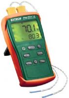 Extech EA10-NIST EasyView Dual K Thermometer with NIST Certificate; Temperature range: -200 to 1999 degrees fahrenheit with 0.1 degrees/1 degrees resolution; Basic Type K Dual input; Compact and rugged design features large backlit display; Displays [T1 plus T2] or [T1-T2 plus T1] or [T1-T2 plus T2]; Selectable units of degrees fahrenheit, degrees celcius, K (Kelvin); UPC: 793950411216 (EXTECHEA10NIST EXTECH EA10-NIST THERMOMETER) 