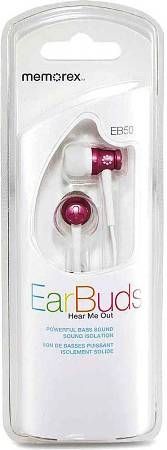 Memorex EB50PK In-Ear Stereo Earphones, Pink, 10mW Max power input, 9 mm Driver diameter, Frequency 20Hz-20kHz, Impedance 16 ohms, Powerful bass sound, Sound isolation, 1.27 m (4.16 ft) Cord length, Includes 3 silicone tip sizes, UPC 034707981614 (EB-50PK EB 50PK EB50P EB50)