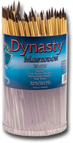 Dynasty EB715D EB-700 Mastodon Caniste, Round Brush Assortment; Brushes are characterized by durability and immense strength; Each canister comes with wood paint stirrers and reusable brush storage container; UPC 018376071777 (DYNASTYEB715D DYNASTY EB715D EB715 D EB 715D DYNASTY EB715D EB715-D EB-715D)