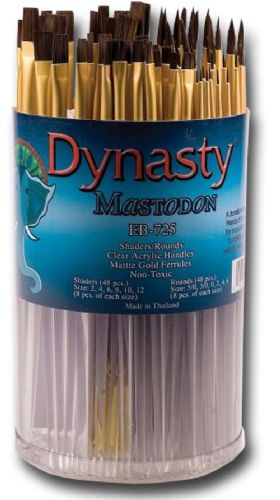 Dynasty EB725D Mastodon Caniste EB-700, Shader And Round Brush Assortment; Brushes are characterized by durability and immense strength; Each canister comes with wood paint stirrers and reusable brush storage container; UPC 018376071791 (DYNASTYEB725D DYNASTY EB725D EB725 D EB 725D DYNASTY-EB725D EB725-D EB-725D)