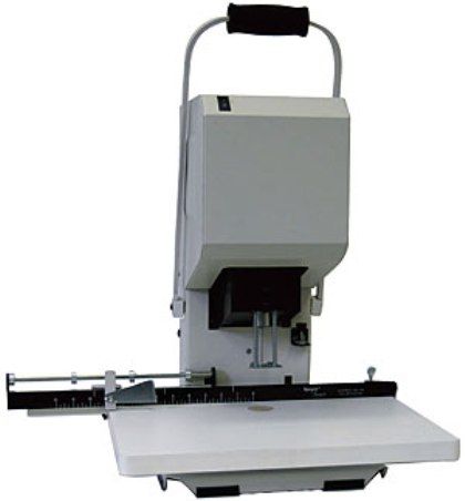 Lassco EBM-S Spinnit Table-Top Paper Drill, The most economical 2 capacity table-top drill on the market, Table size 18 x 12, Base footprint 12 x 13-1/2, Table height 3-1/2, Motor 1/4 HP, 115 Volts, Stationary table with an adjustable back-gauge slide guide system, Product moves accross the table for easy multi-hole drilling, Ideal for small print operations (EBMS EB-MS EBM S E-BMS)