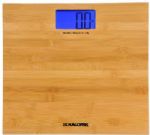 Kalorik EBS 37070 Digital Bamboo Bathroom Scale; Natural bamboo platform finish; Super slim; Extra-large LCD display, with blue backlight for visibility; Maximum capacity: 396 lb. / 180 kg; Units in kg, lb. or stone; Auto-on & auto-off; Low battery & overload indicators; Batteries included; Equipped with high precision sensor system; Dimensions: 11.33 x 11.33 x 1.25; UPC 848052000032 (EBS37070 EBS 37070) 