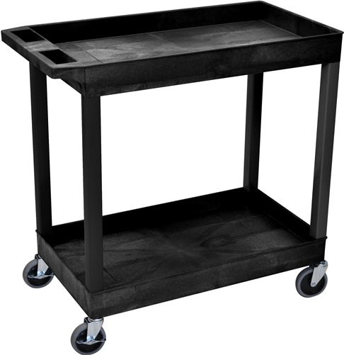 Luxor EC11-B Tub Cart 2 Shelves, Black; Made of high density polyethylene structural foam molded plastic shelves and legs that won't stain, scratch, dent or rust; 18