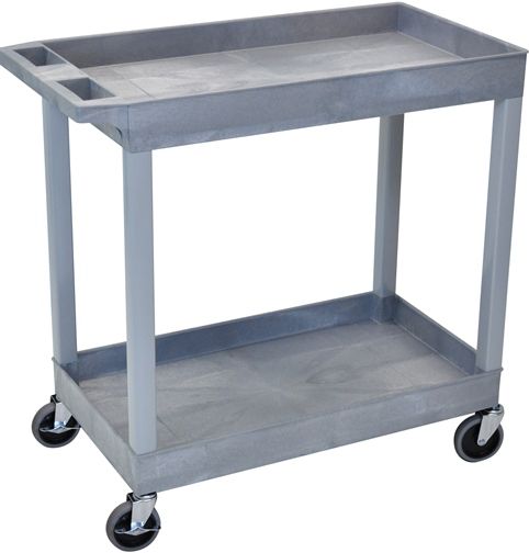 Luxor EC11-G Tub Cart 2 Shelves, Gray; Made of high density polyethylene structural foam molded plastic shelves and legs that won't stain, scratch, dent or rust; 18