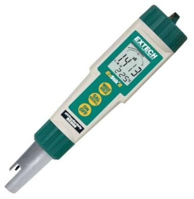 Extech EC500 Waterproof ExStik II pH/Conductivity Meter, Measures 5 parameters including Conductivity, TDS, Salinity, pH, and Temperature using one electrode, 9 units of measure: pH, S/cm, mS/cm, ppm, ppt, mg/L, g/L, C, F, Analog bargraph indicates trends, Memory stores up to 25 labeled readings, UPC 793950055007 (EC-500 EC 500)